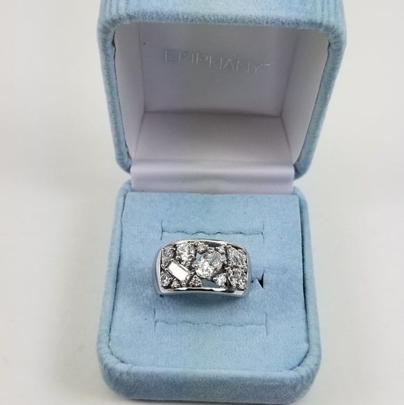 Diamonique Wide Band Platinum & Sterling Ring - Picture 3 of 7